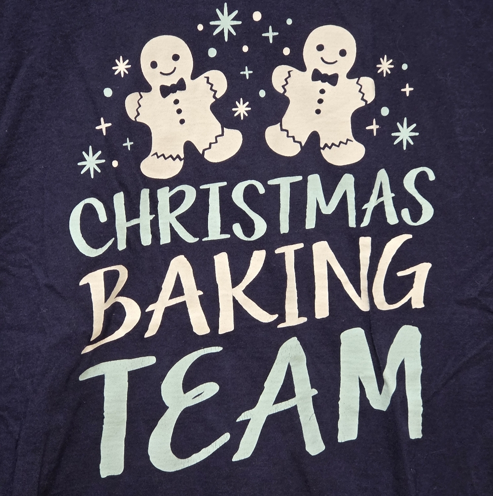 Ladies Holiday Tee By Airwaves, Navy Blue "Christmas Baking Team" Design